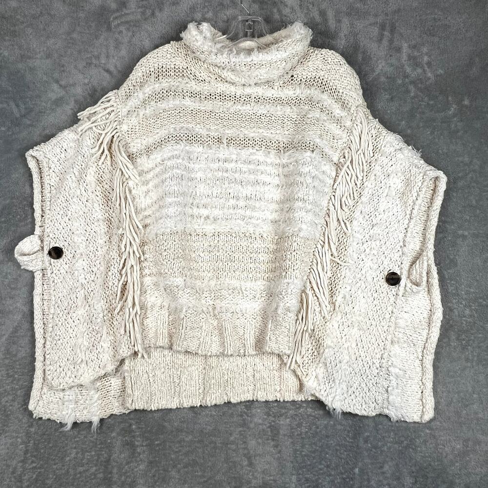 Anthropologie Marilyn Poncho Knit Sweater Womens XS/S Ivory Fringe Boho